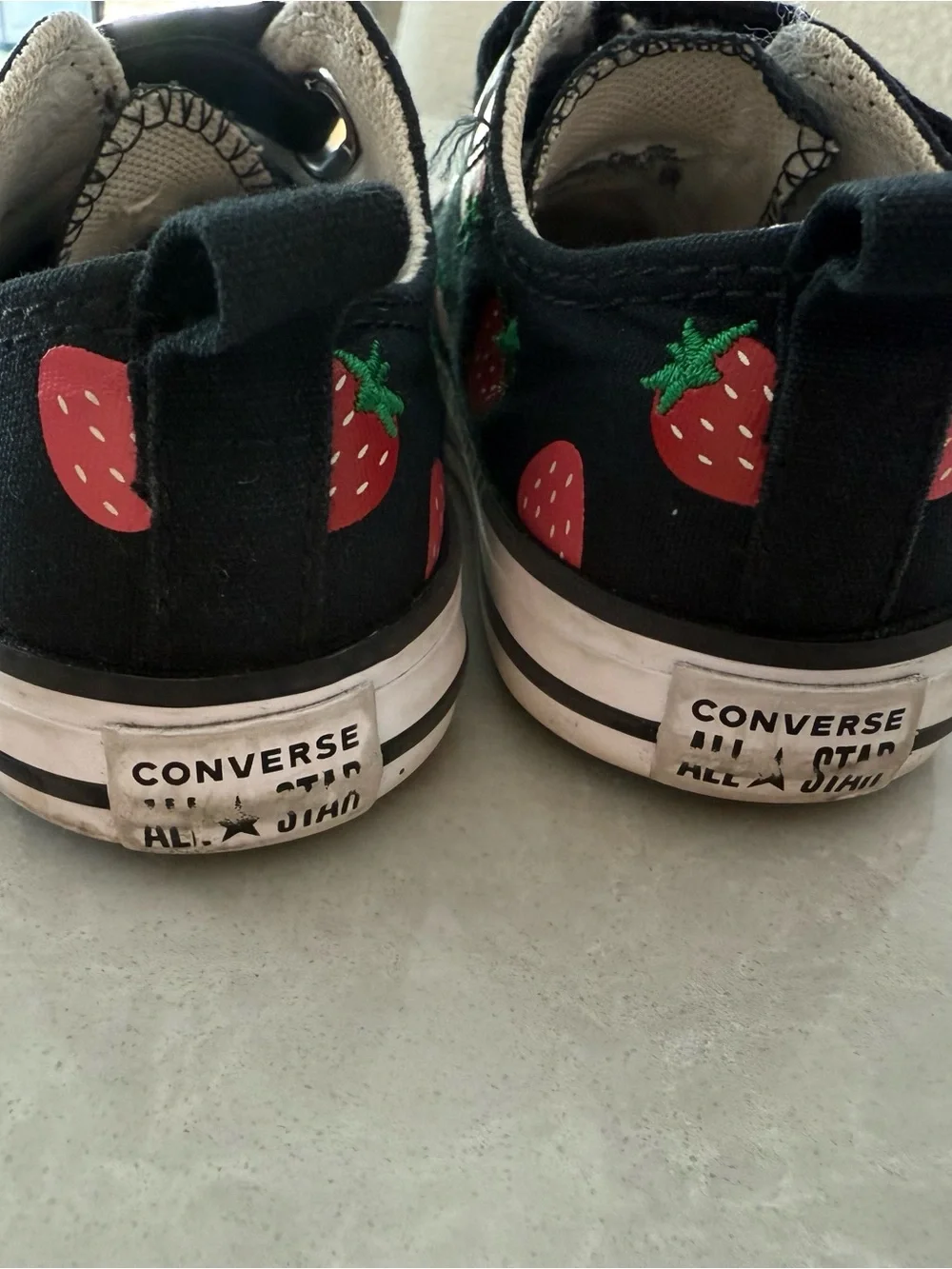 Converse Kids Black Sneakers with Pink Strawberry Accents
